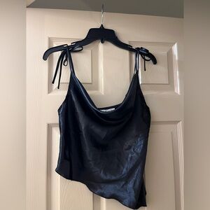 NEW W TAGS Asymmetrical Satin Black Bow Light Going Out Top